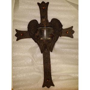 Vintage 14.5" Angel Cross Candle Holder